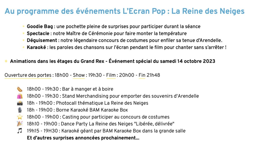 L'Ecran Pop Cinéma-Karaoké : La reine des neiges, Le Grand Rex